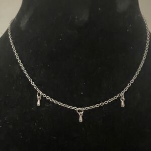 16” silver tone Cable chain necklace with three solid teardrop shaped pendants